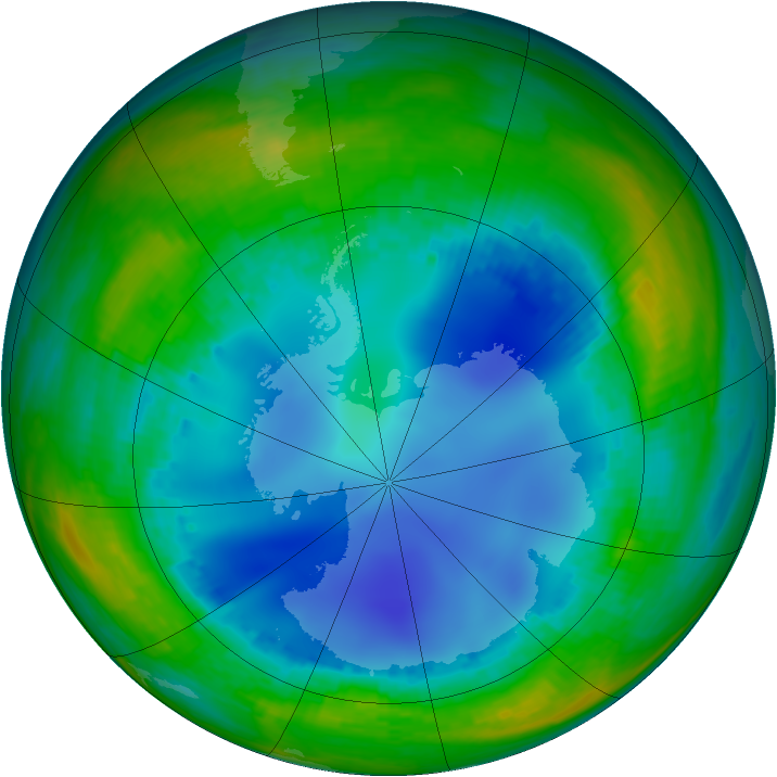 Antarctic ozone map for 01 August 2001